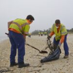 Workers help clean Delaware beach after oil spill