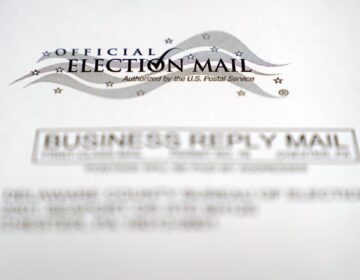 In this Oct. 13, 2020, photo, an envelope of a Pennsylvania official mail-in ballot for the 2020 general election in Marple Township, Pa. (Matt Slocum/AP Photo)