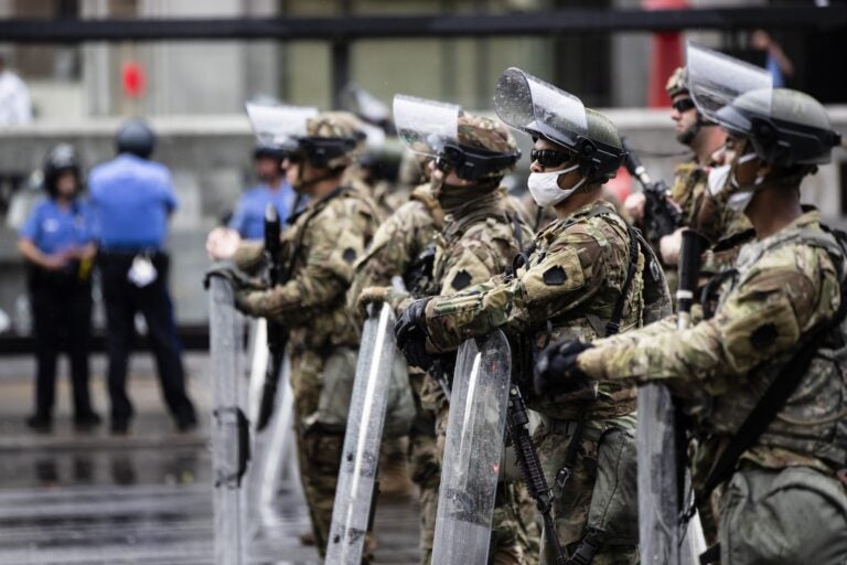 Pennsylvania National Guard and police stand guard in Philadelphia, Wednesday, June 3, 2020. (Matt Rourke/AP Photo)