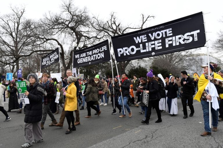 Anti-abortion-rights activists participate in the March for Life rally near the Supreme Court in Washington, D.C., on Jan. 24. (Susan Walsh/AP Photo)