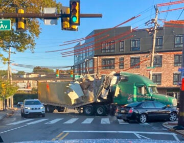 After hitting an overpass on Kelly Drive, the damaged truck was spotted up on Allegheny Avenue