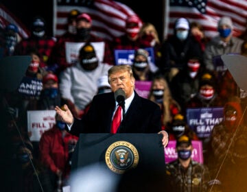 Trump speaks during a campaign rally at the Duluth International Airport on Sept. 30, 2020 in Duluth, Minn. (Stephen Maturen/Getty Images)