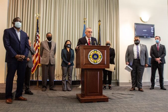 Philadelphia District Attorney Larry Krasner joined by councilmembers, clergy and election officials