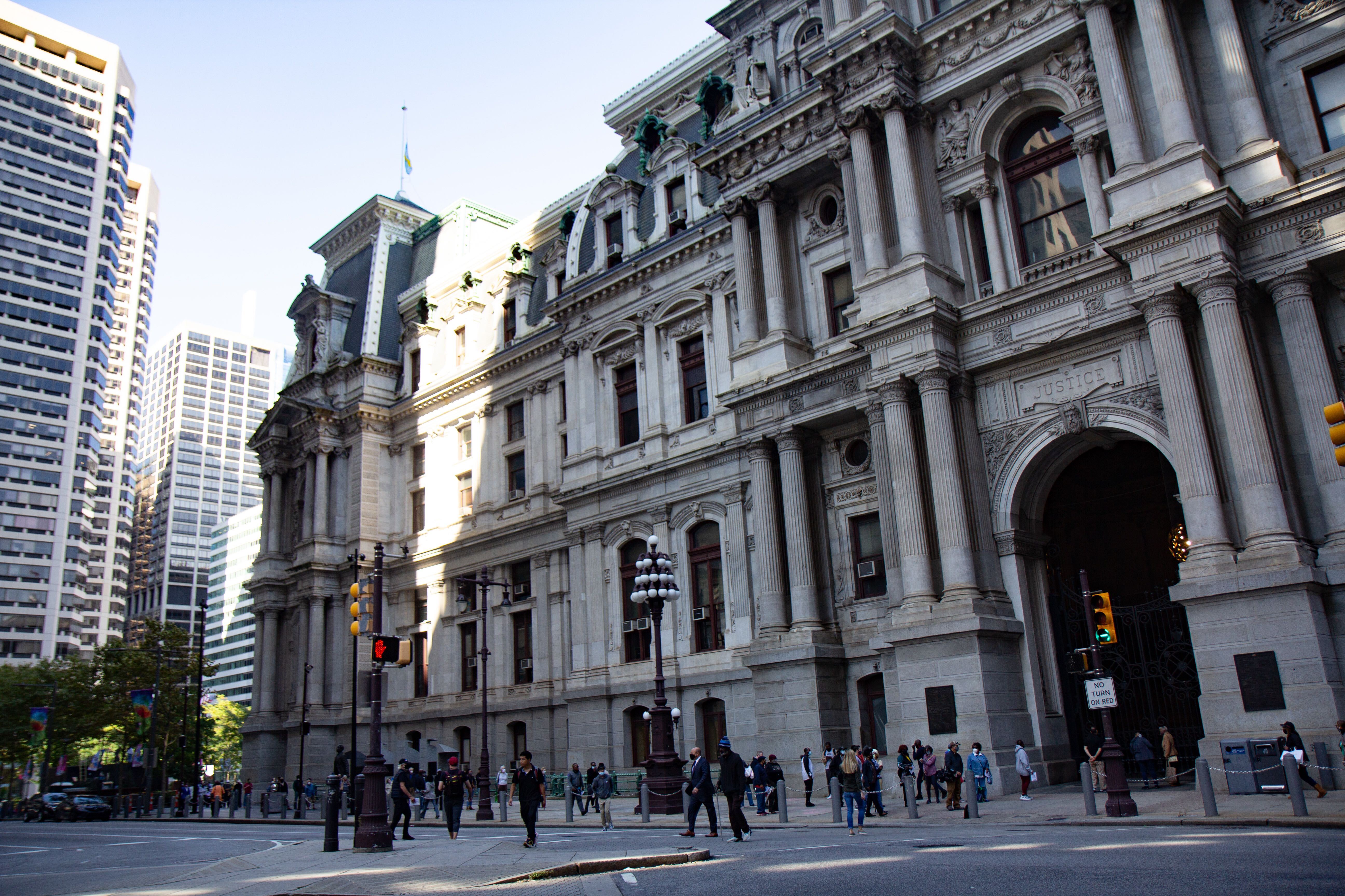 Residents are lined up to voted at City Hall in Philadelphia