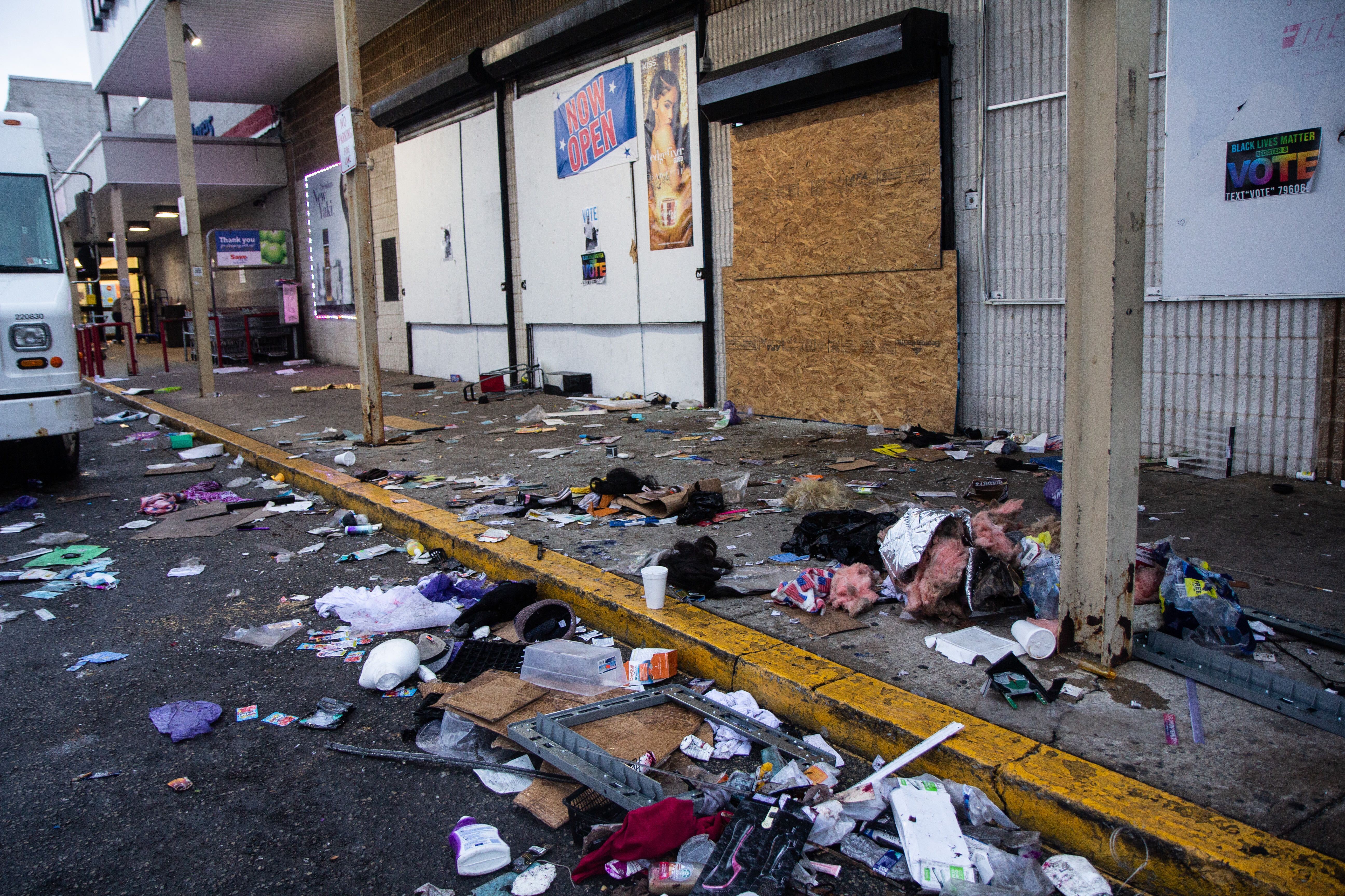 A shopping center at 57th and Vine streets was looted Monday night after Philadelphia police shot and killed Walter Wallace Jr. in West Philadelphia