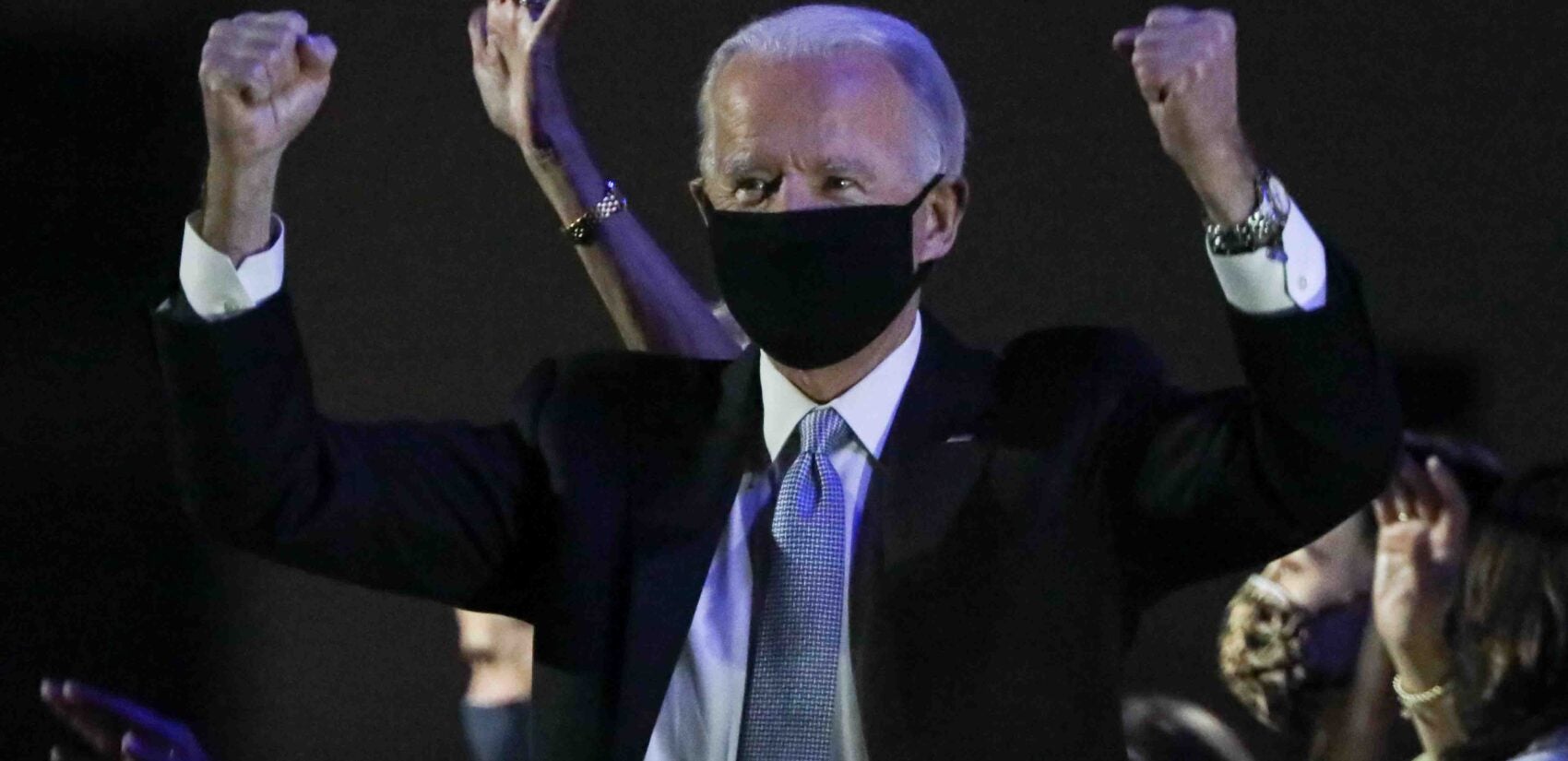 President-elect Joe Biden and Vice President-elect Kamala Harris celebrate their election win with thousands of supporters at the Wilmington Riverfront in Delaware.