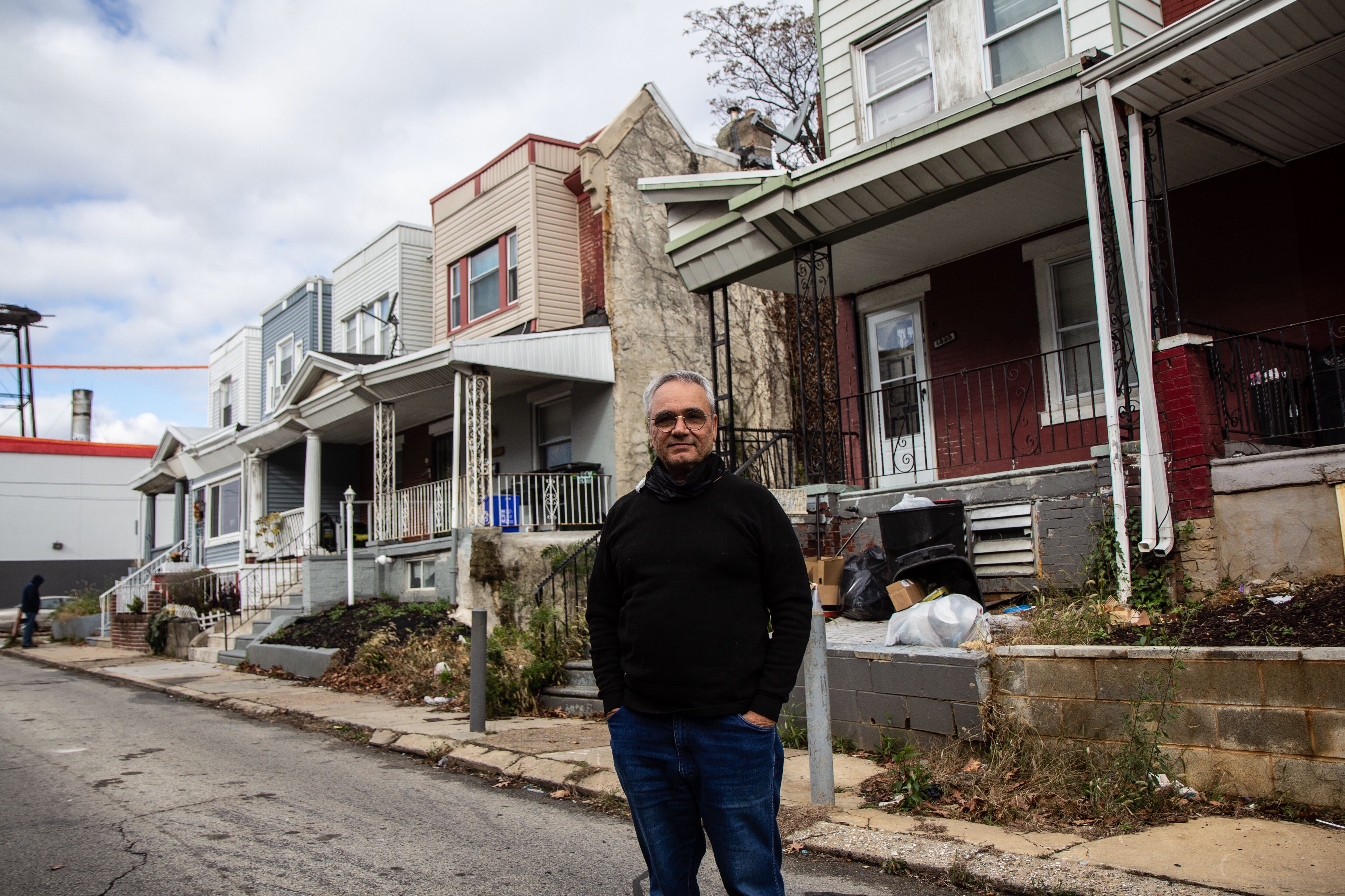 Moshe Attas in front of his property on Airdrie Street in Philadelphia