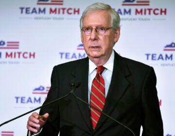 Senate Majority Leader Mitch McConnell, R-Ky., speaks to reporters during a press conference in Louisville, Ky., Wednesday, Nov. 4, 2020. (AP Photo/Timothy D. Easley)