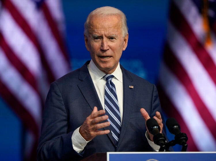 President-elect Joe Biden speaks Tuesday, Nov. 10, 2020, at The Queen theater