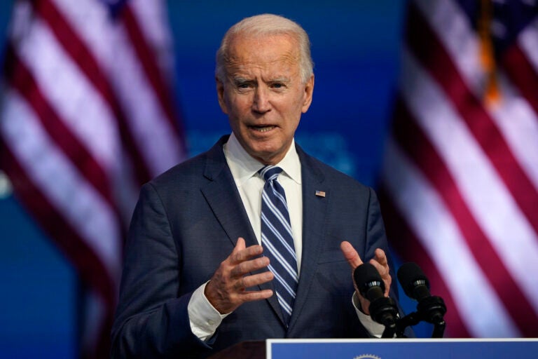 President-elect Joe Biden speaks Tuesday, Nov. 10, 2020, at The Queen theater