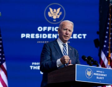 President-elect Joe Biden speaks at The Queen theater, Tuesday, Nov. 10, 2020, in Wilmington, Del. (AP Photo/Carolyn Kaster)