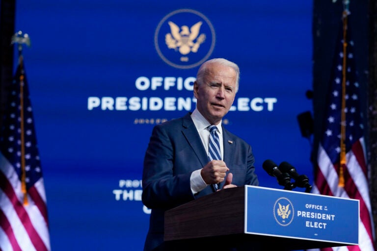 President-elect Joe Biden speaks at The Queen theater, Tuesday, Nov. 10, 2020, in Wilmington, Del. (AP Photo/Carolyn Kaster)