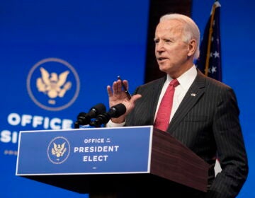 President-elect Joe Biden speaks from a podium