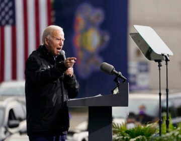 Joe Biden speaks at a “Souls to the Polls” drive-in rally at Sharon Baptist Church