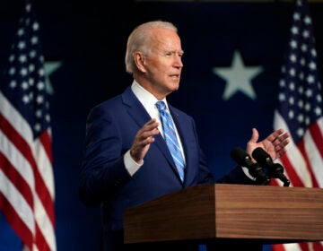 Democratic presidential candidate former Vice President Joe Biden speaks Wednesday, Nov. 4, 2020, in Wilmington, Del.