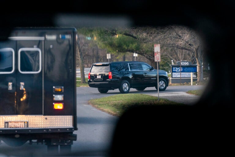 A motorcade with President-elect Joe Biden aboard arrives at Delaware Orthopaedic Specialists to see a doctor