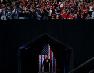 President Donald Trump arrives to speak at a campaign rally