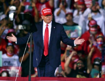 President Donald Trump arrives at his campaign rally