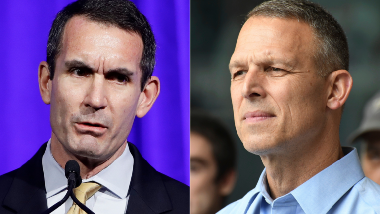 This photo collage shows 10th Congressional District candidates: Democrat Eugene DePasquale, left, and Republican Scott Perry, right. (AP Photo)