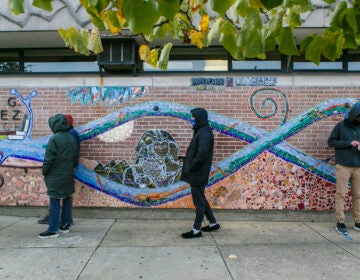 Voters practice social distance while lining up at polling place in Northern Liberties in Philadelphia.