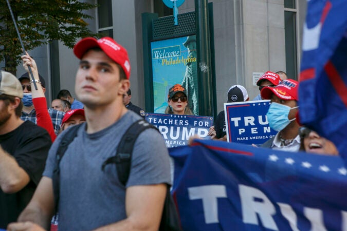 Trump supporters stand outside Philadelphia Convention Center