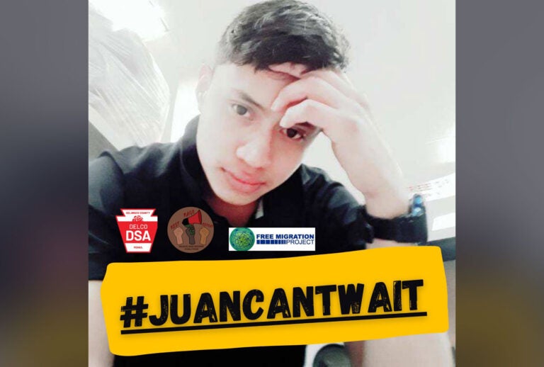 Social justice and immigrants rights groups have launched a social media campaign urging the Delaware County District Attorney to drop charges against Juan Chub-Funes under the tag #JuanCantWait. (image via The Black and Brown Coalition of PHL’s Twitter account)