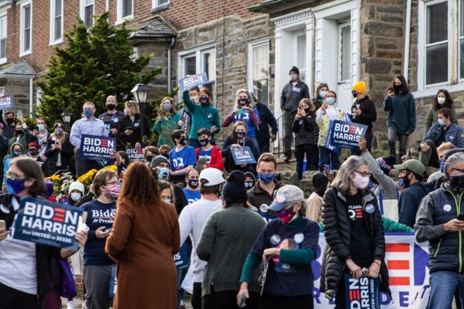 Supporters of Democratic presidential candidate Joe Biden gathered to hear him speak in Philadelphia.