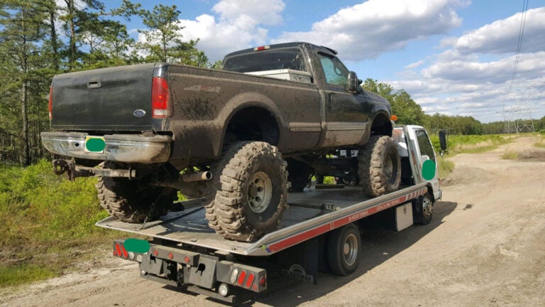 DEP officials impound a pickup truck that was being illegally driven in the Pinelands.