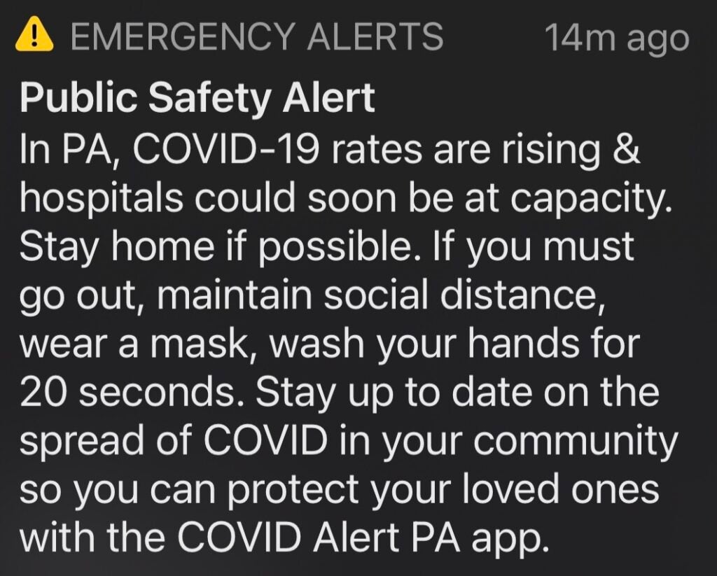 PA COVID-19 emergency alert
