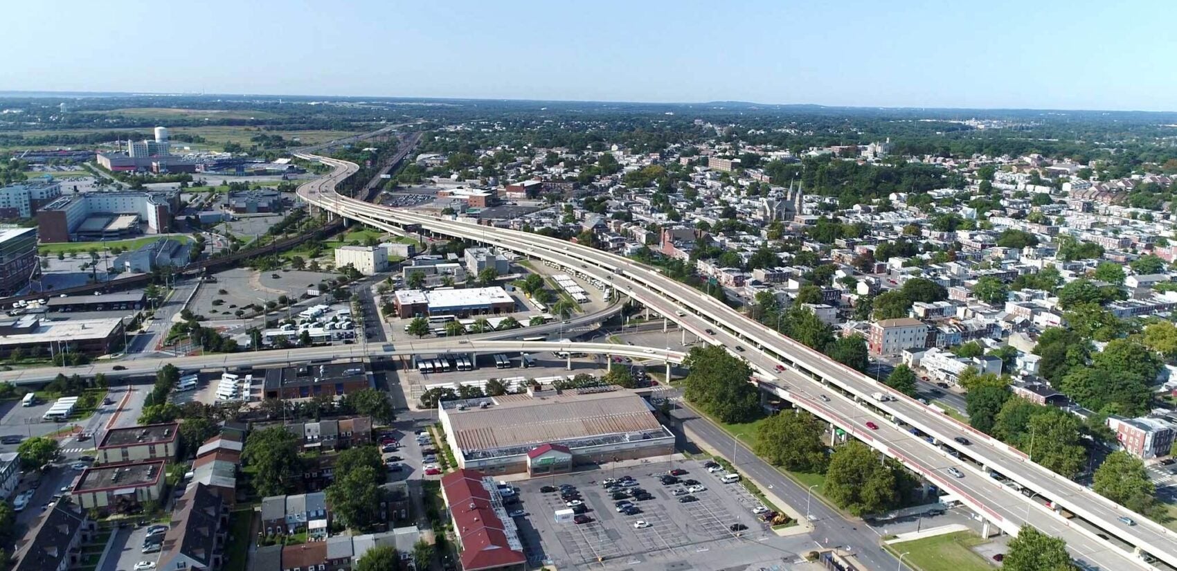 A four mile stretch of I-95, seen here looking south through the city of Wilmington. (Courtesy of DelDOT)