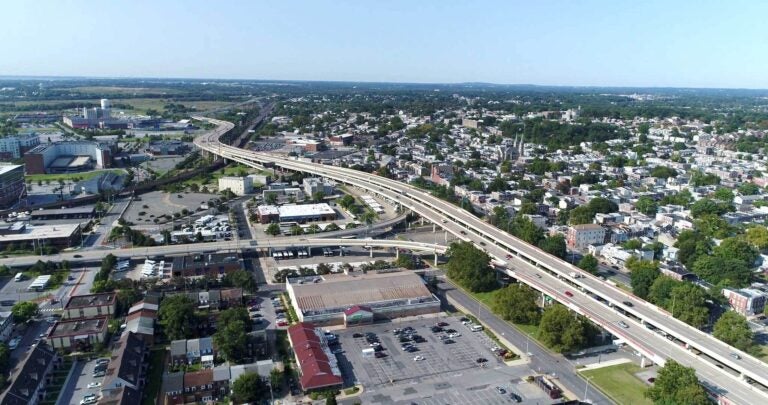 A four mile stretch of I-95, seen here looking south through the city of Wilmington. (Courtesy of DelDOT)