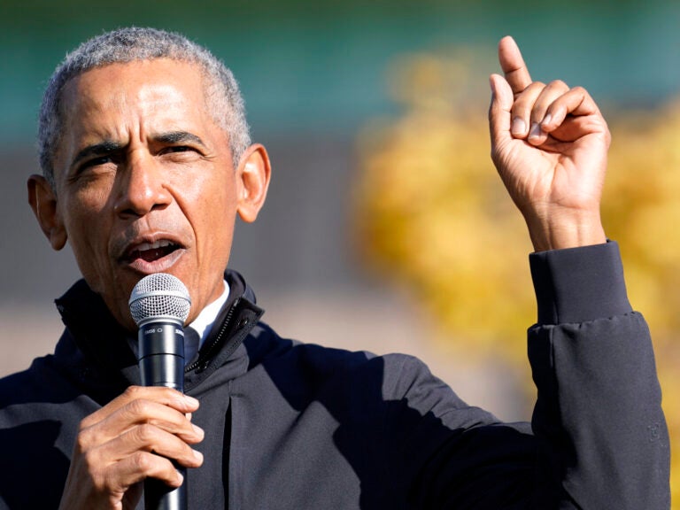 Former President Barack Obama speaks at a rally