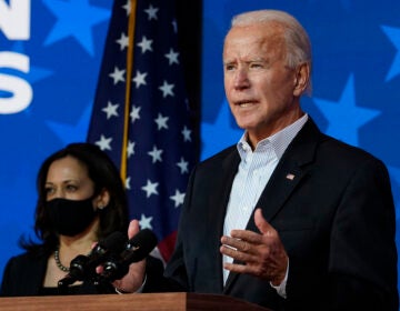 President-elect Joe Biden, flanked by Vice President-elect Kamala Harris