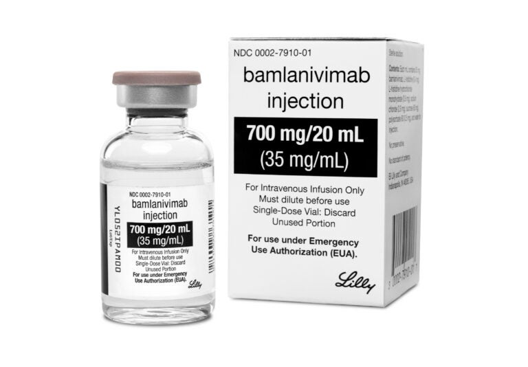 This photo provided by Eli Lilly shows the drug Bamlanivimab