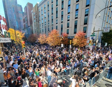 The scene outside the Convention Center Saturday afternoon.