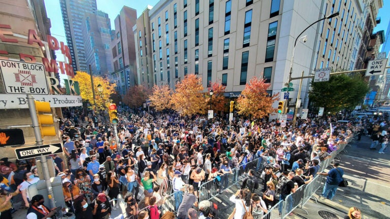 The scene outside the Convention Center Saturday afternoon.