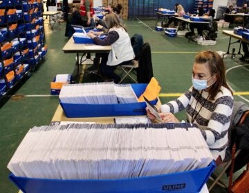 Chester Country election workers check ballots one last time before sending them to be scanned and counted