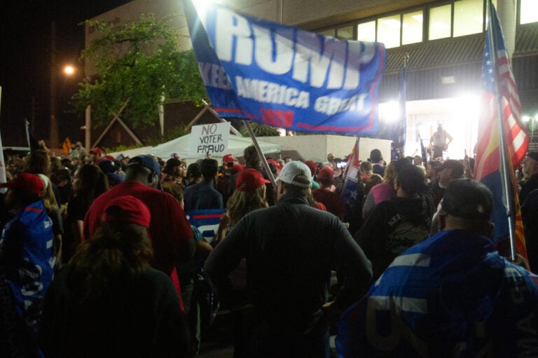 Supporters of President Trump gather to protest the election results at the Maricopa County Elections Department office on November 4, 2020 in Phoenix, Arizona.