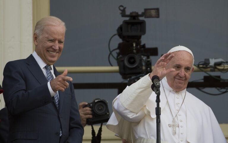 President-elect Joe Biden spoke Thursday morning with Pope Francis. The two met in Washington, D.C., in 2015. (Andrew Caballero-Reynolds/AFP via Getty Images)