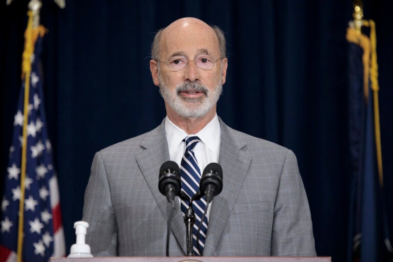 Pennsylvania Gov. Tom Wolf addresses the press. in Harrisburg.