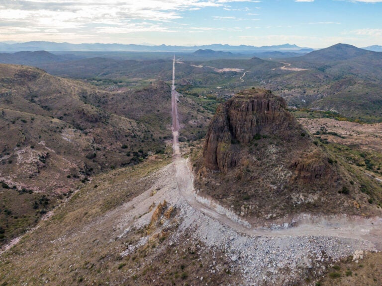 In the Guadalupe Canyon, in southeastern Arizona, work crews are dynamiting mountainsides and bulldozing access roads in this stunning landscape to make way for the border wall.