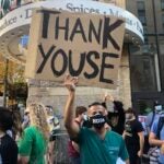 Dr. Peter Puthenveetil celebrates Biden's win in Philadelphia