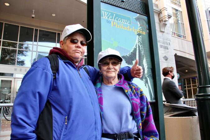 Michele Bodine and Pat Ellis of Lansfiord, Pa., traveled to Philadelphia to protest what they think is the illegal counting of votes at the Pennsylvania Convention Center in Philadelphia.