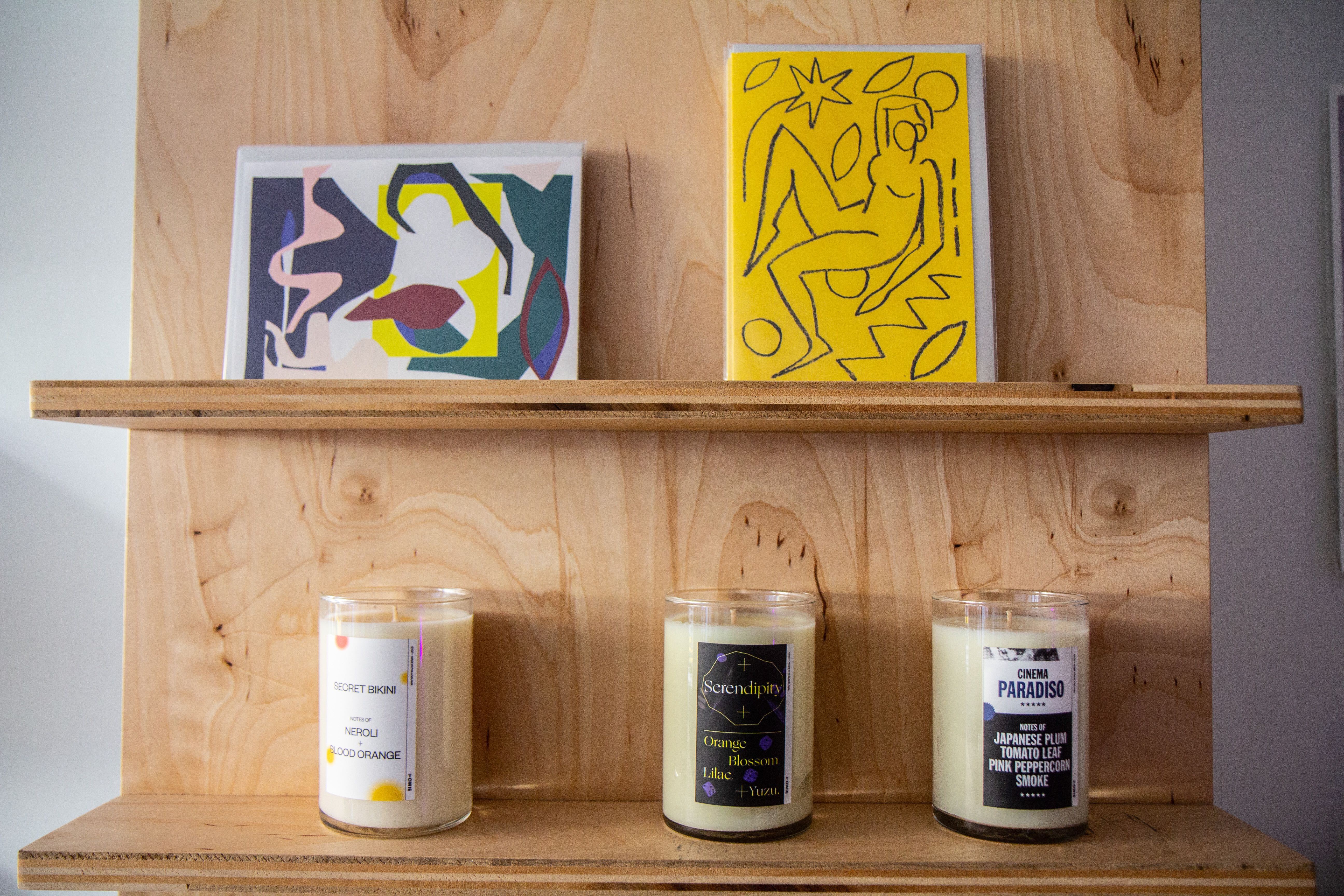 Stationery and candles for sale at YOWIE in South Philadelphia.