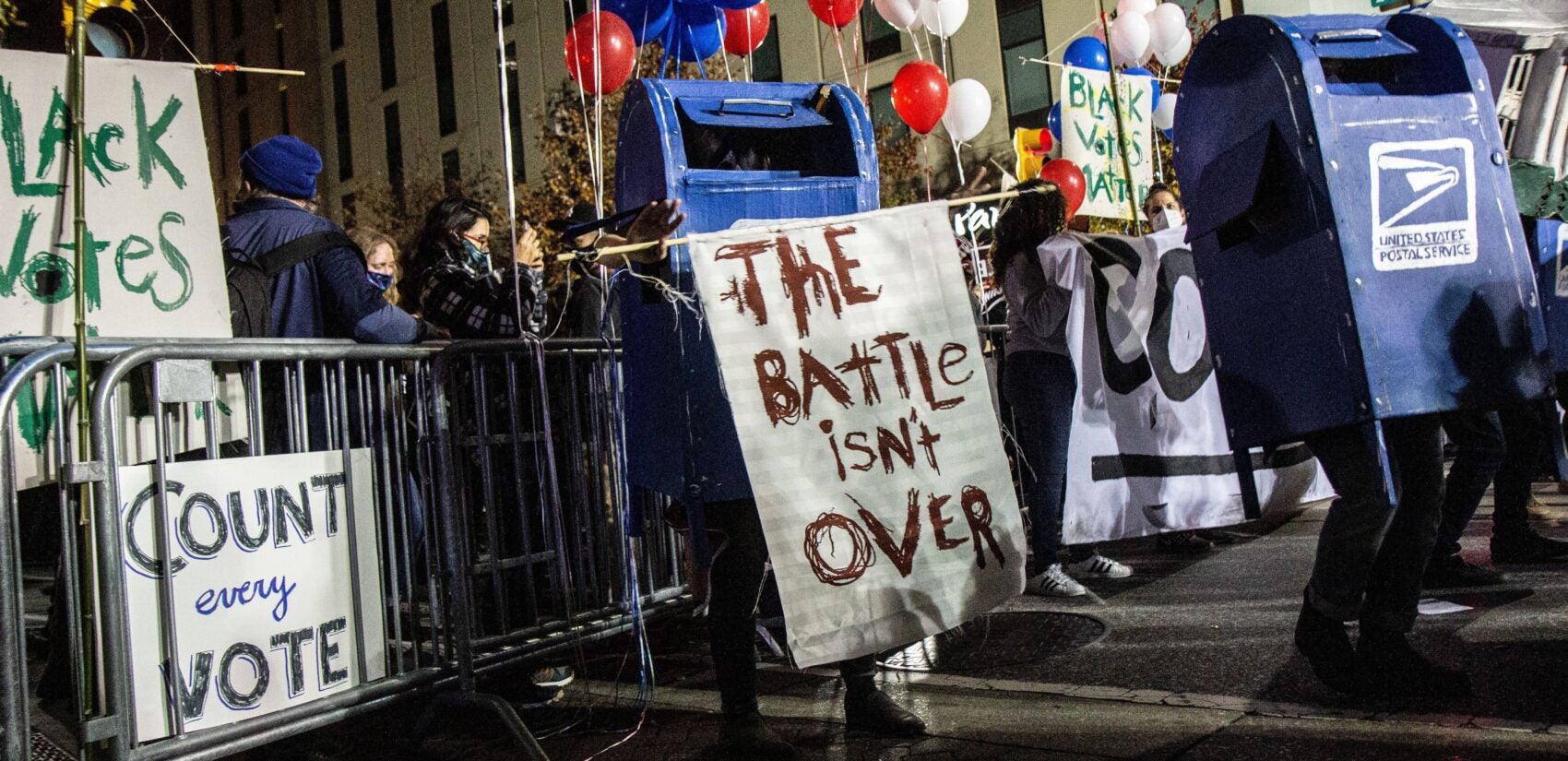 Dancing mail boxes were present at a rally in Philadelphia demanding the count of every vote in Pa.