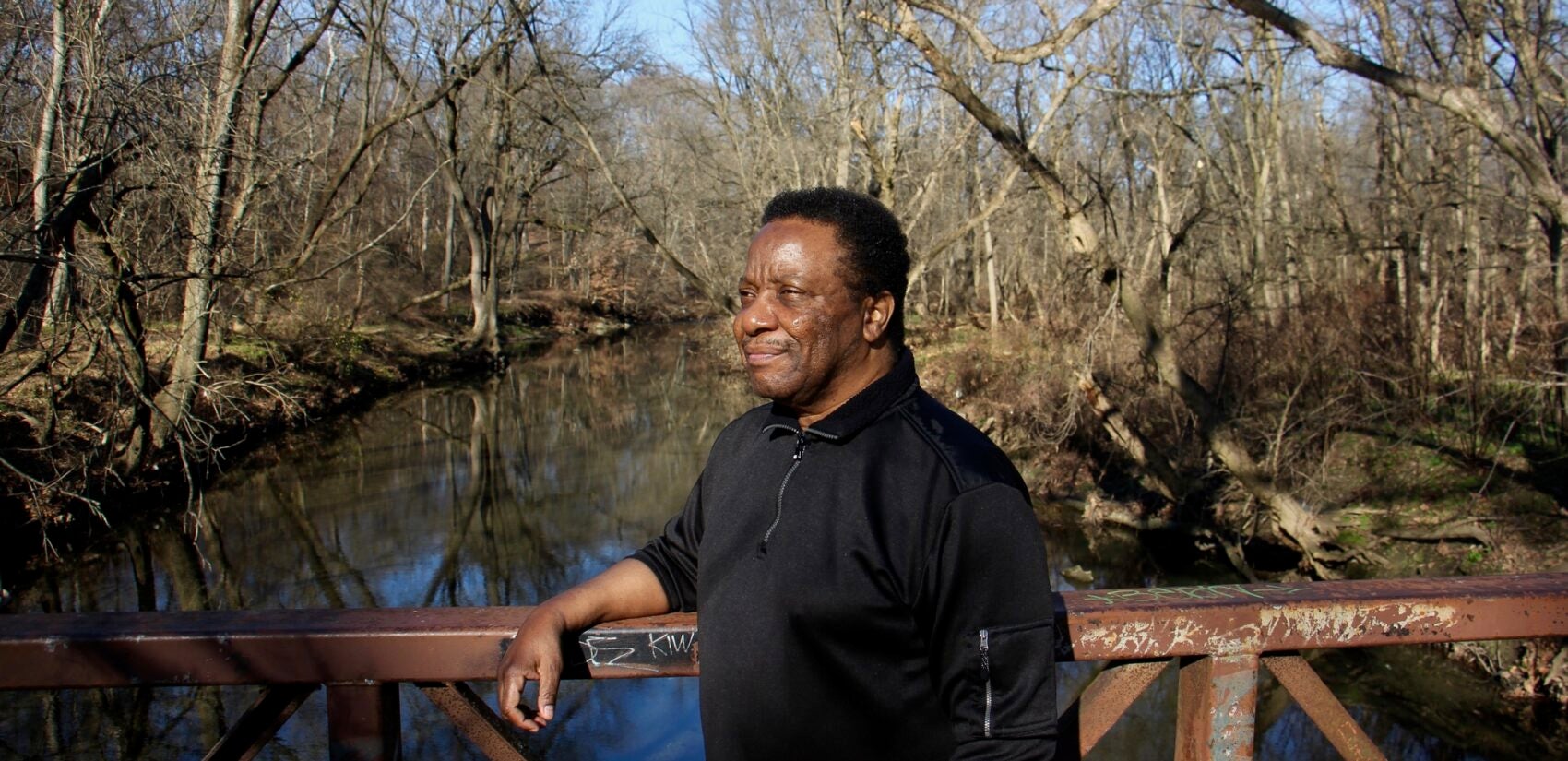 Composer Randy Gibson walking the trails of Tacony Creek Park