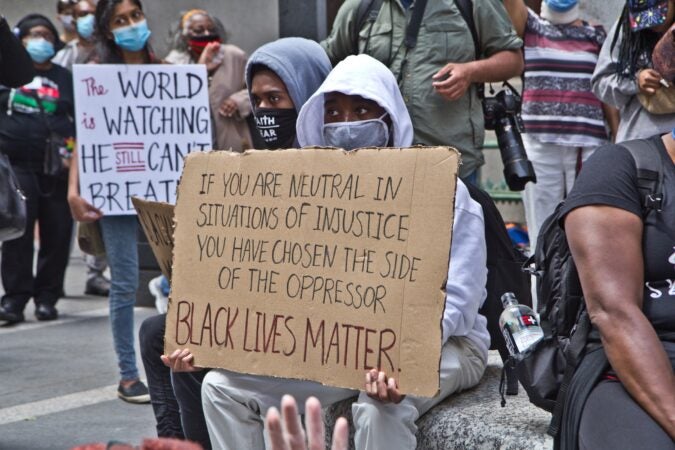 Protesters peacefully called for systemic change in the U.S. after a night of protest throughout the country on May 31, 2020. (Kimberly Paynter/WHYY)