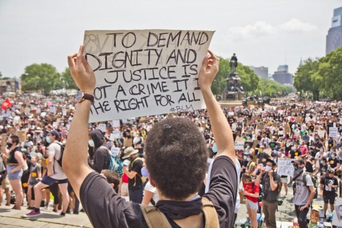 On the 7th straight day of protests in Philadelphia, demonstrators called for an end to police brutality on the steps of the Art Museum. (Kimberly Paynter/WHYY)