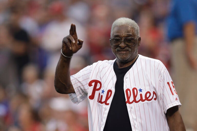 FILE - Former Philadelphia Phillies' Dick Allen waves to the crowd before a baseball game against the New York Mets in Philadelphia, in this Saturday, Aug. 12, 2017, file photo. Dick Allen, a fearsome hitter who was a seven-time All-Star, the 1964 NL Rookie of the Year and the 1972 AL MVP, has died. He was 78. The Philadelphia Phillies, the team Allen started out with, announced his death on Monday, Dec. 7, 2020. (AP Photo/Matt Slocum, File)