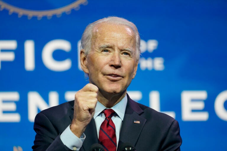President-elect Joe Biden speaks during an event at The Queen theater